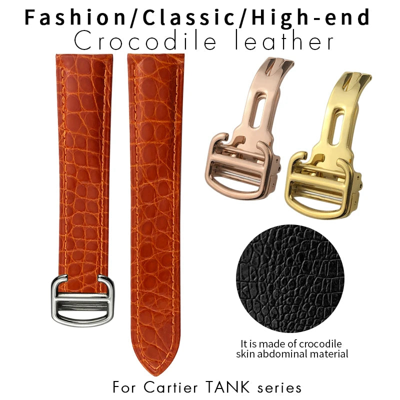 12mm 14mm 16mm 17mm 18mm 20mm 23mm bracelet de montre en peau d'alligator de haute qualité pour Cartier Tank London Solo bracelet de montre en peau de Crocodile