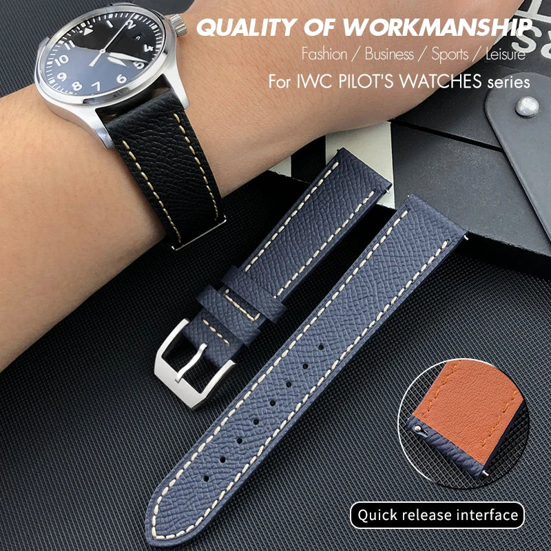 Bracelet de montre en cuir de vache véritable à dégagement rapide, 20mm 21mm 22mm, pour IWC Pilot Oris Hamilton MIDO SEIKO SKX 5 Rolex