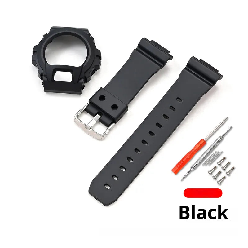 Cinturino sportivo in resina TPU per Casio G-SHOCK DW-6900 DW-6600 DW-3230, cinturino in gomma impermeabile da uomo, kit di ricambio con custodia protettiva