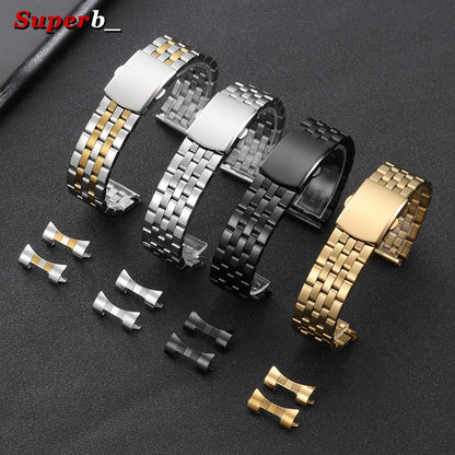 Bracelet de montre en acier inoxydable, 12mm 14mm 16mm 18mm 20mm 22mm 24mm, Bracelet métallique universel pour hommes et femmes, remplacement des sangles à boucle pliante
