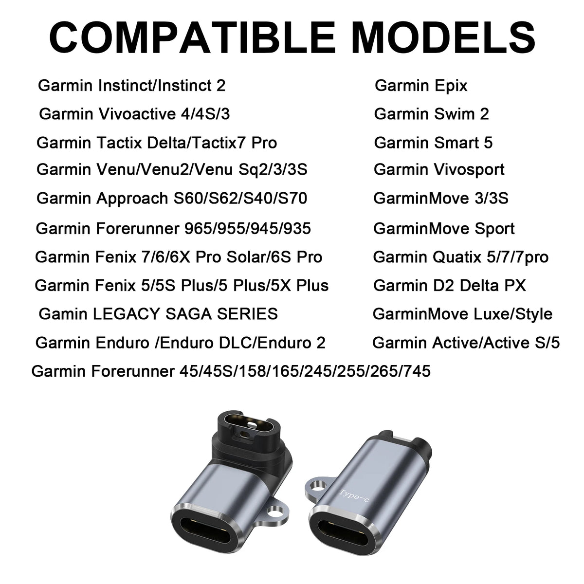 Adaptateur de chargeur de type C pour Garmin Fenix 8 7 6 6X 5S X Plus/Instinct 2/Venu 2/Vivoactive 4 3/Forerunner 965 955 945 935, convertisseur