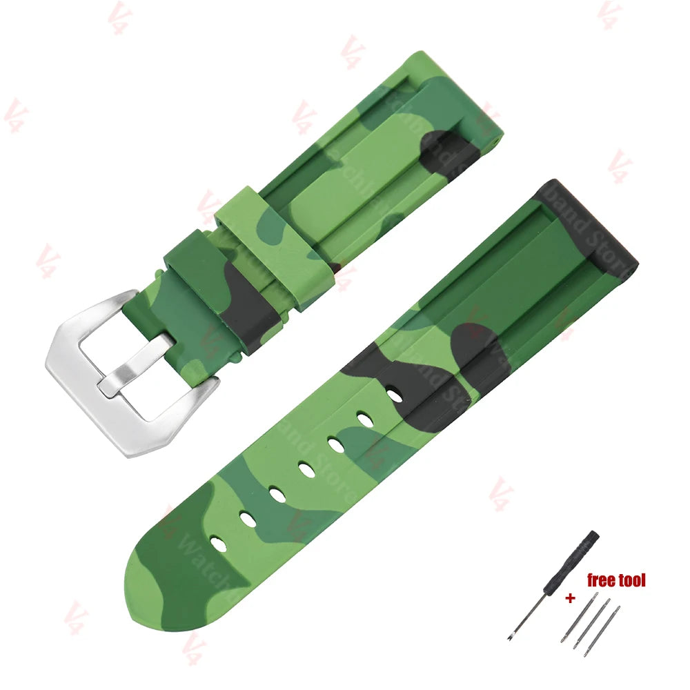 Silicone Watch Strap for Panerai PAM, 20mm 22mm 24mm 26mm, Camouflage, Waterproof Rubber Band, Universal Sport Accessories