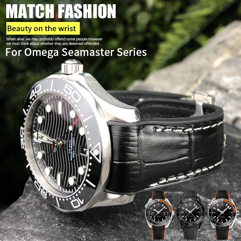 Bracelet de montre en caoutchouc et Nylon, 19mm 20mm 21mm 22mm, adapté à Omega Seamaster Diver 300 Planet Ocean 600M Seiko Orange