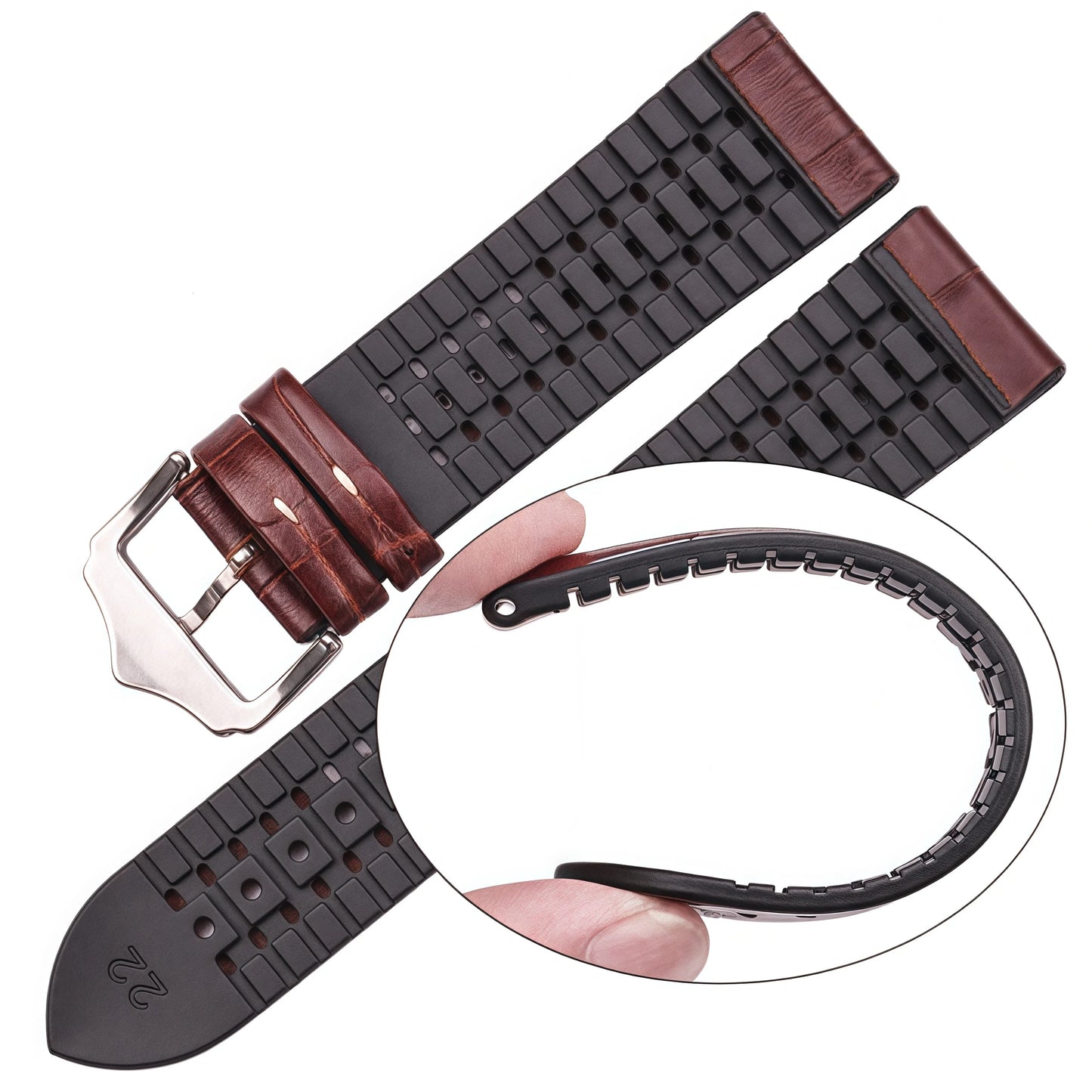 Bracelet de montre en cuir véritable pour hommes et femmes, en caoutchouc et Silicone, étanche et respirant, boucle, accessoires d'horloge 18 20 22mm