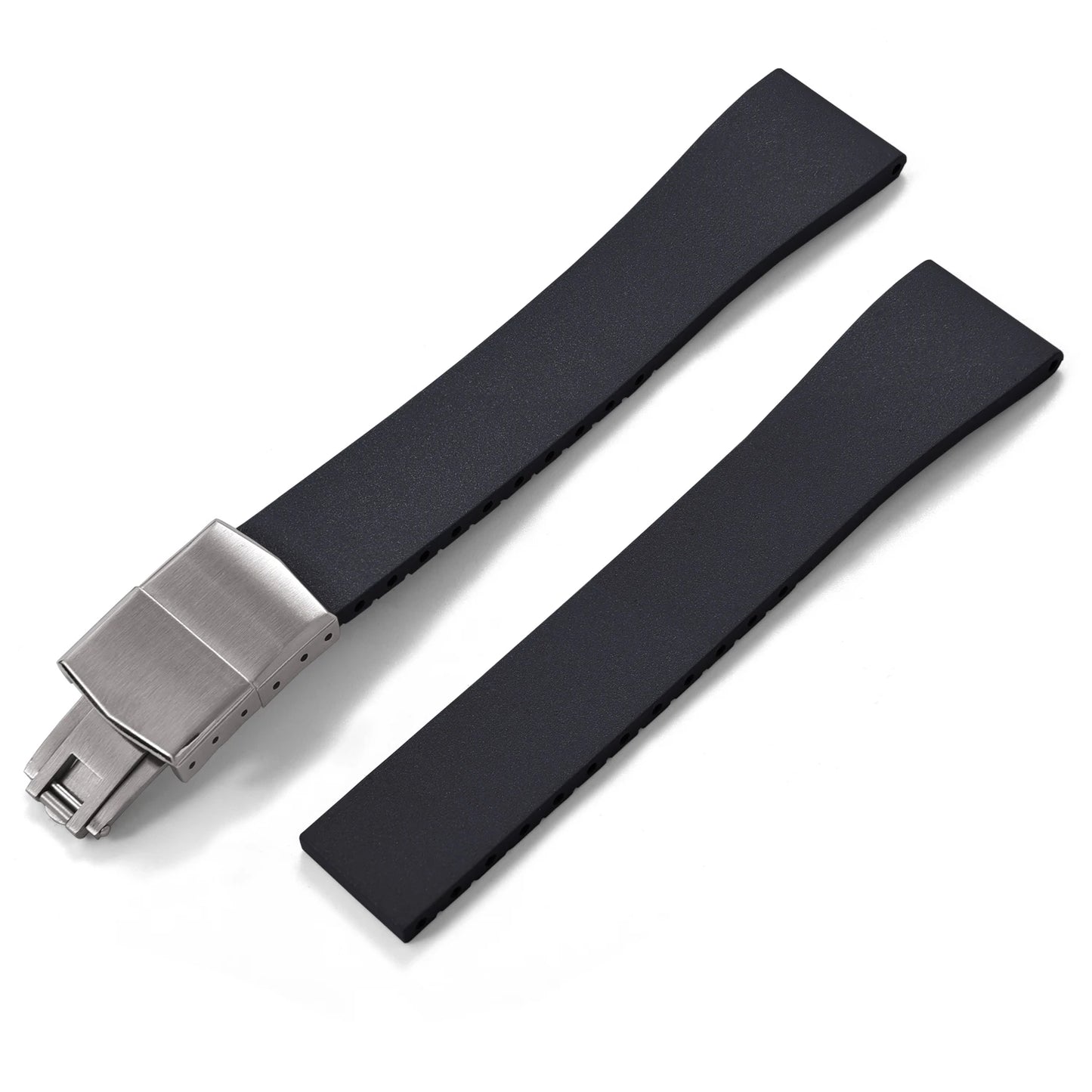 New CTS Fluororubber FKM Watch Straps 16mm 18mm 19mm 20mm 21mm 22mm Cut-to-Size Quick Release Butterfly Silver Buckle Watch Straps