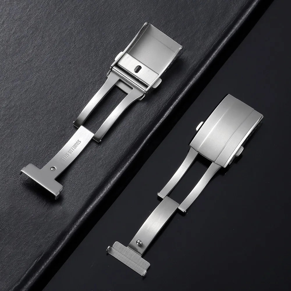 New Premium Quality Universal Double Snap Folding Clasp, 18mm 20mm, Stainless Steel Watch Band Buckle