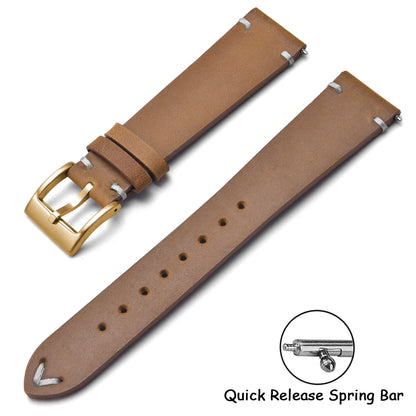 Quick Release Crazy Horse Leather Watch Strap, 18mm 20mm 22mm, Brown, for Men and Women, Compatible with Seiko Omega Huawei