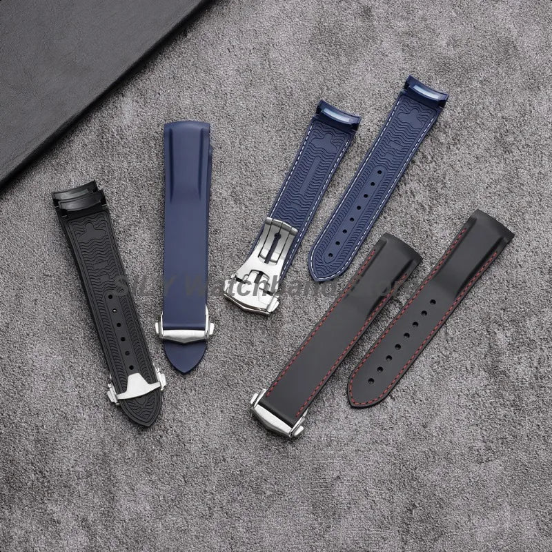 Bracelet de montre en Silicone 20mm 22mm, noir bleu, en caoutchouc, extrémité incurvée, étanche, pour hommes et femmes, pour Omega Seamaster 300