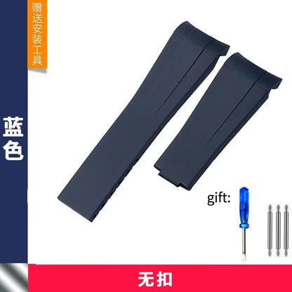 Rubber Watch Band, 20mm 21mm, for Rolex Submariner DAYTONA GMT Yacht-Master, Black Silicone Strap