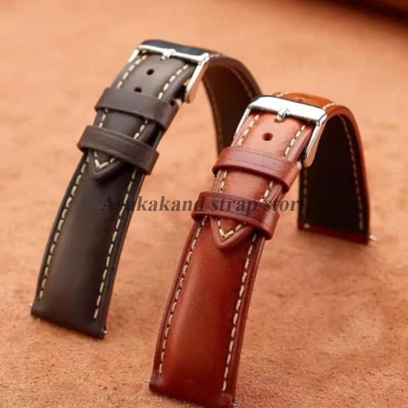 18mm 19mm 20mm 21mm 22mm Universal Vintage Oil Wax Leather Watch Straps Brown Top Coat Watch Strap Men's Accessories Tang Buckle
