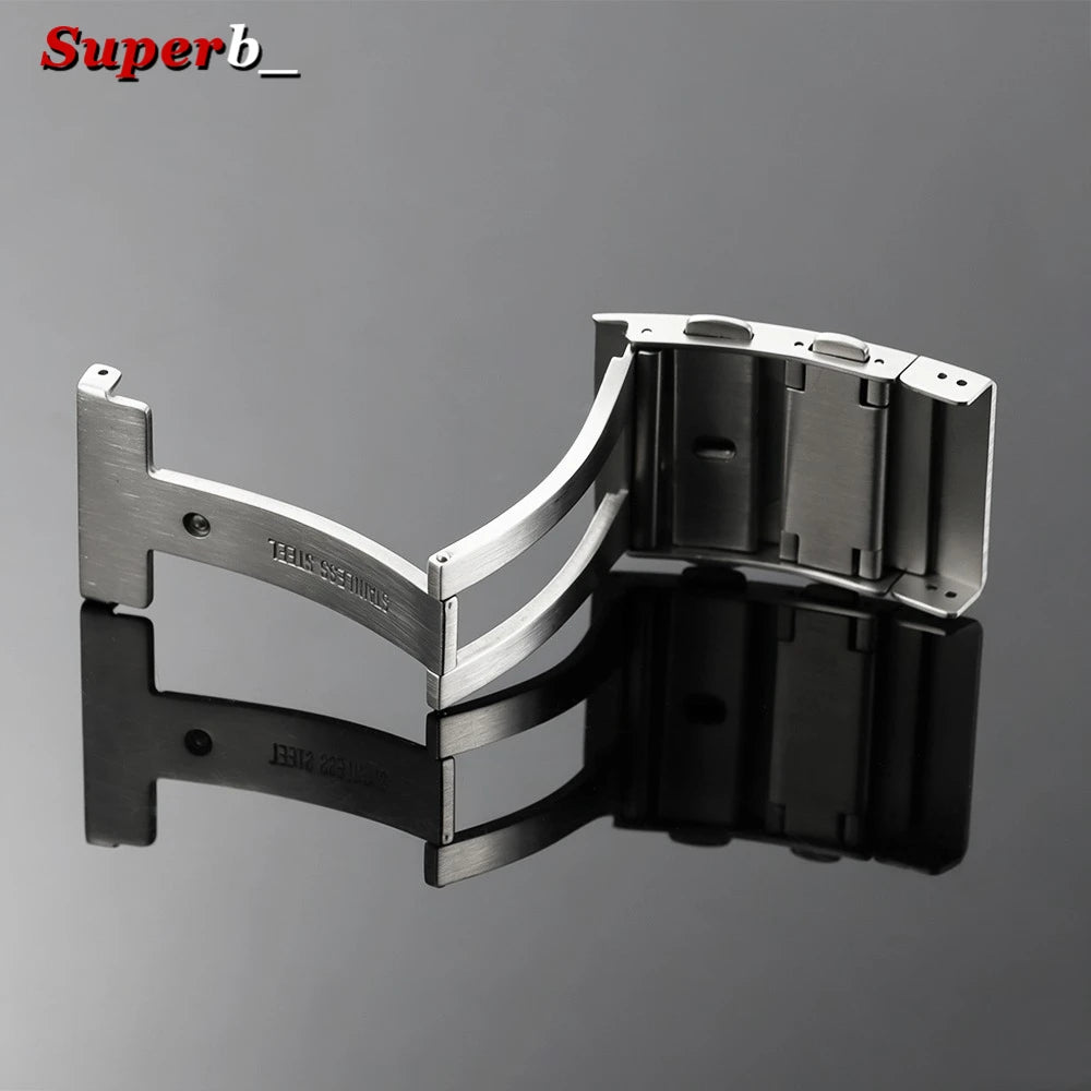 Solid 316L Stainless Steel Watch Buckle, 14mm, 16mm, 18mm, 20mm, 22mm, Adjustable Folding Clasp, Extension Clasps, Silver Metal Button
