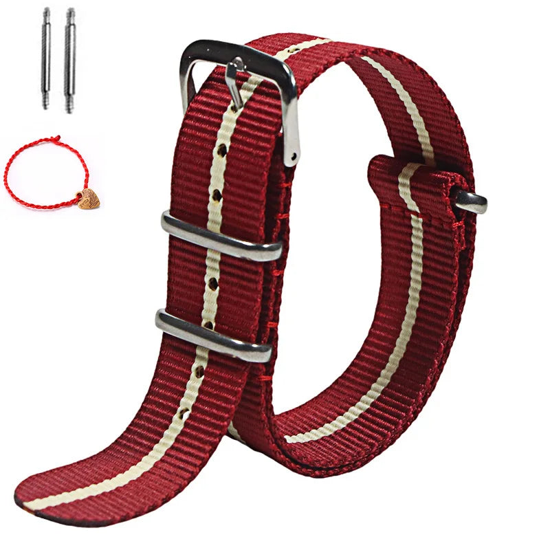 Bracelet de montre à rayures de remplacement pour hommes et femmes, en Nylon, avec boucle ardillon argentée, 16MM 18MM 20MM 22MM, bracelet à dégagement rapide