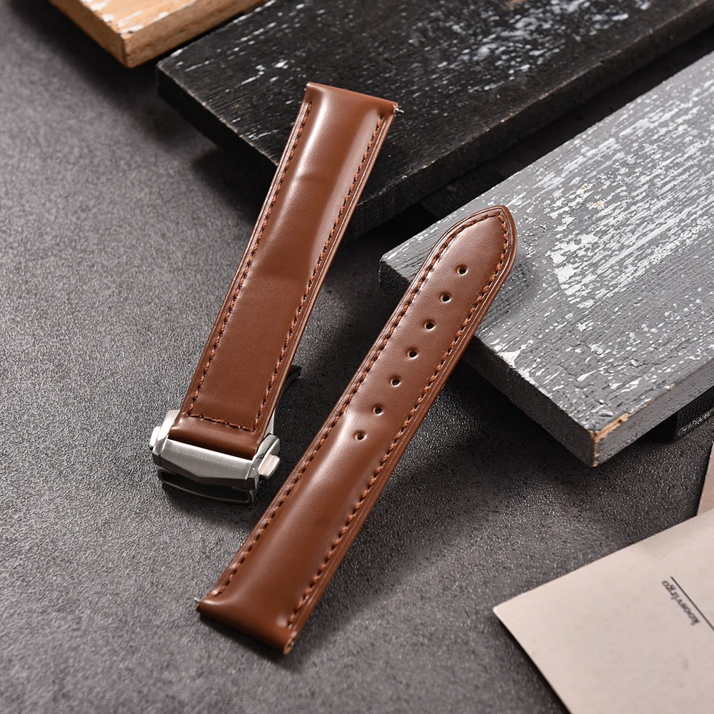 Cinturino in pelle bovina con fibbia pieghevole 19 20 21 22mm per Omega Seamaster, cinturino universale da uomo di alta qualità a sgancio rapido