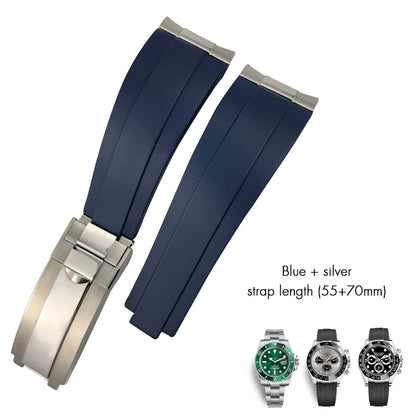 Cinturino per orologio in gomma a maglie metalliche, estremità curva, 20 mm, per orologio Rolex Daytona GMT Yacht Master Submariner, cinturino verde alla moda