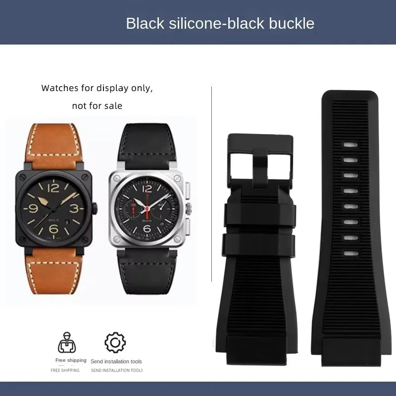 Pour bracelet de montre Bell & Ross BR ceinture de montre pour hommes BR01 BR03 bracelet de montre en cuir Bell Ross 35X24mm interface convexe pour hommes