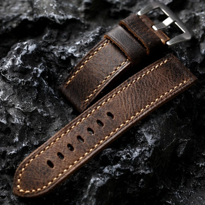 Handmade Italian Cowhide Leather Strap, Brown, 20 21 22MM 23MM 24MM 26MM, Thick Leather Watch Band for Men, Retro Style Watch Strap