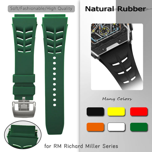 Cinturino per orologio da uomo in gomma naturale morbida, 21 mm, 22 mm, 25 mm, per Richard RM Mille, fibbia deployante, barra a molla colorata in silicone