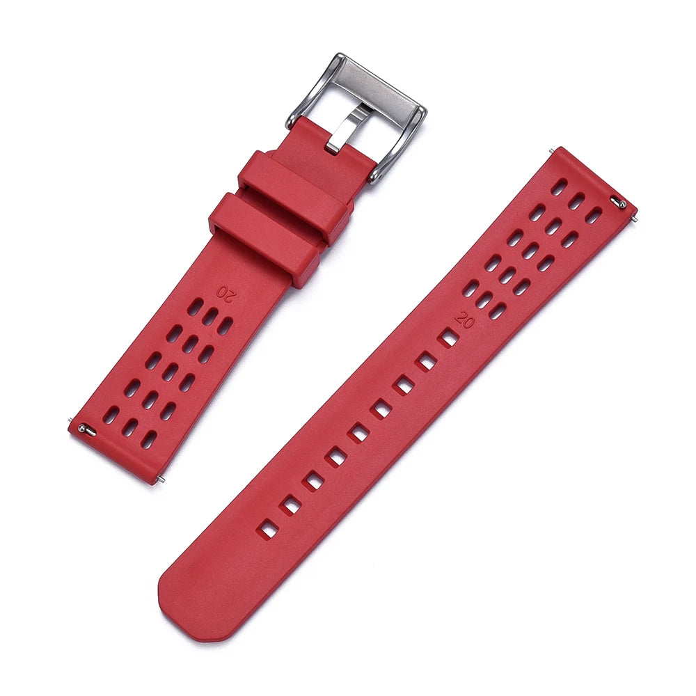 High Quality Quick Release FKM Fluoro Rubber Watch Strap 20mm 22mm New Design Porous Structure Ventilate FPM Rubber Watch Straps