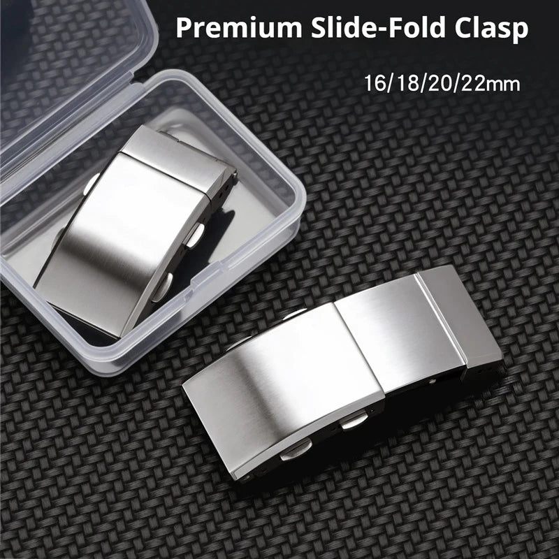 316L Stainless Steel Watch Buckle 16mm 18mm 20mm 22mm, Double Push Button Folding Clasp, Brushed Metal Watch Strap Clasp