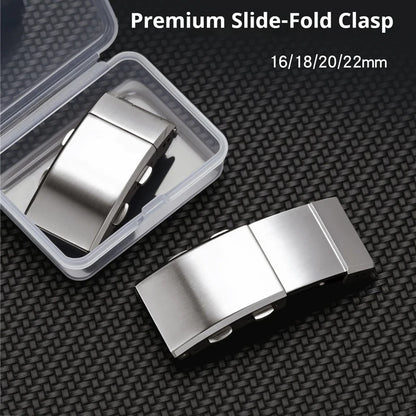 316L Stainless Steel Watch Buckle 16mm 18mm 20mm 22mm, Double Push Button Folding Clasp, Brushed Metal Watch Strap Clasp
