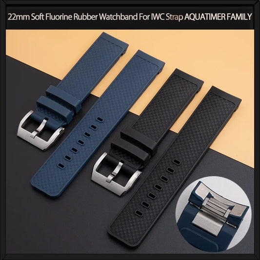 Cinturino per orologio in gomma fluorurata morbida, 22 mm, per IWC, AQUATIMER FAMILY IW376806 IW379503, nero e blu, a sgancio rapido