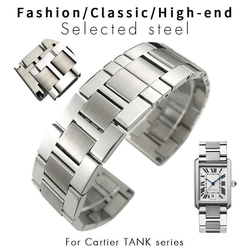 Bracelet de montre en acier inoxydable solide adapté pour Cartier, précieux bracelet de montre pour homme, 17.5mm, 19mm, 20mm, 21mm, 23.5mm, haute qualité