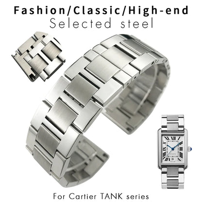 Bracelet de montre en acier inoxydable solide adapté pour Cartier, précieux bracelet de montre pour homme, 17.5mm, 19mm, 20mm, 21mm, 23.5mm, haute qualité