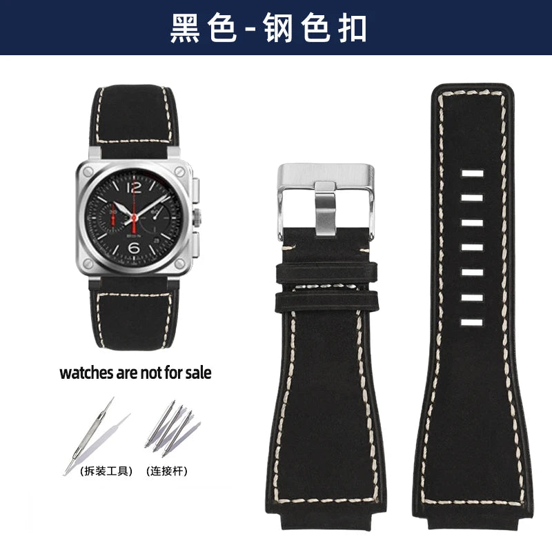 Pour bracelet de montre Bell & Ross BR ceinture de montre pour hommes BR01 BR03 bracelet de montre en cuir Bell Ross 35X24mm interface convexe pour hommes