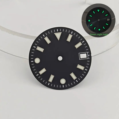 28.5mm watch dials for NH35/NH36 movements with green luminous dials for watch replacement parts no logo