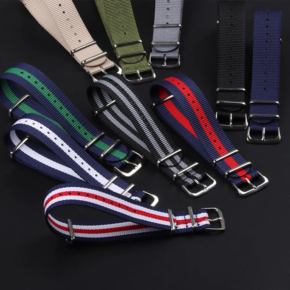 Cinturino per orologio in nylon intrecciato passante singolo da 14 mm, 16 mm, 18 mm, 20 mm, 22 mm, in tela, per uomo e donna, stile militare e sportivo