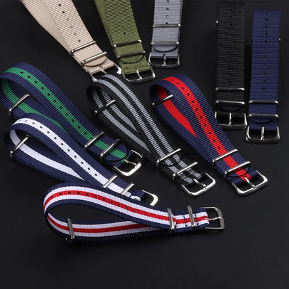 Cinturino per orologio in nylon intrecciato passante singolo da 14 mm, 16 mm, 18 mm, 20 mm, 22 mm, in tela, per uomo e donna, stile militare e sportivo