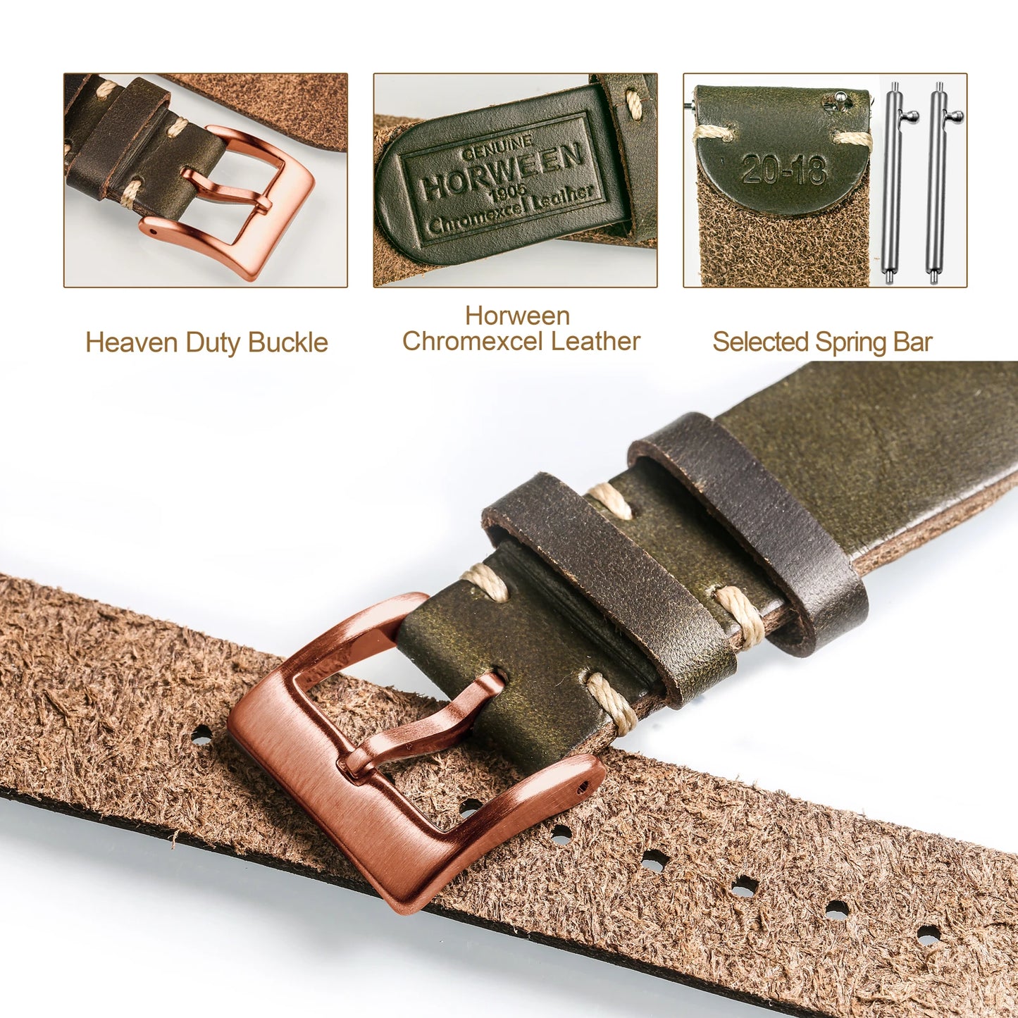 Horween US Chromexcel bracelets de montre en cuir marron souple bracelets en cuir faits à la main 18mm 20mm 22mm