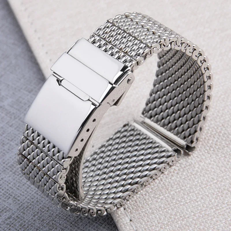 22mm Quality 316L Stainless Steel Woven Mesh Watchband, for Breitling/Omega/IWC/Tudor, Solid Metal Watch Bracelet AB2010