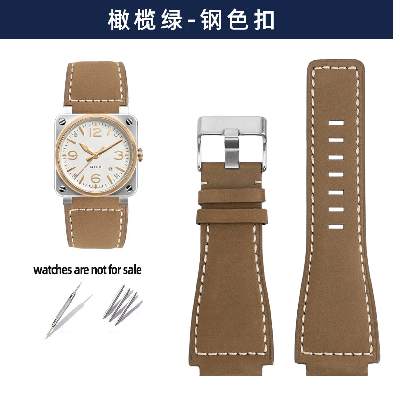 Pour bracelet de montre Bell & Ross BR ceinture de montre pour hommes BR01 BR03 bracelet de montre en cuir Bell Ross 35X24mm interface convexe pour hommes