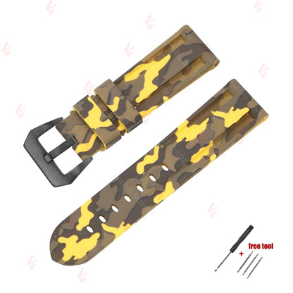 Silicone Watch Strap for Panerai PAM, 20mm 22mm 24mm 26mm, Camouflage, Waterproof Rubber Band, Universal Sport Accessories