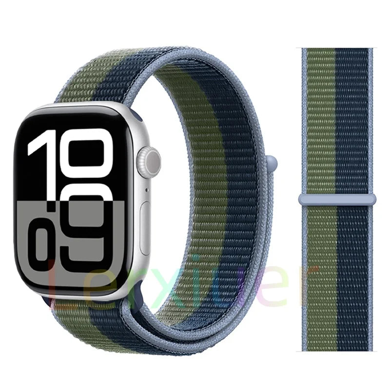 适用于 Apple Watch 46mm 44mm 45mm 40mm 41mm 42mm 的尼龙回环表带，适配 iWatch 系列 11 10 9 SE 8 7 6 5 4 Ultra 3 2 49mm