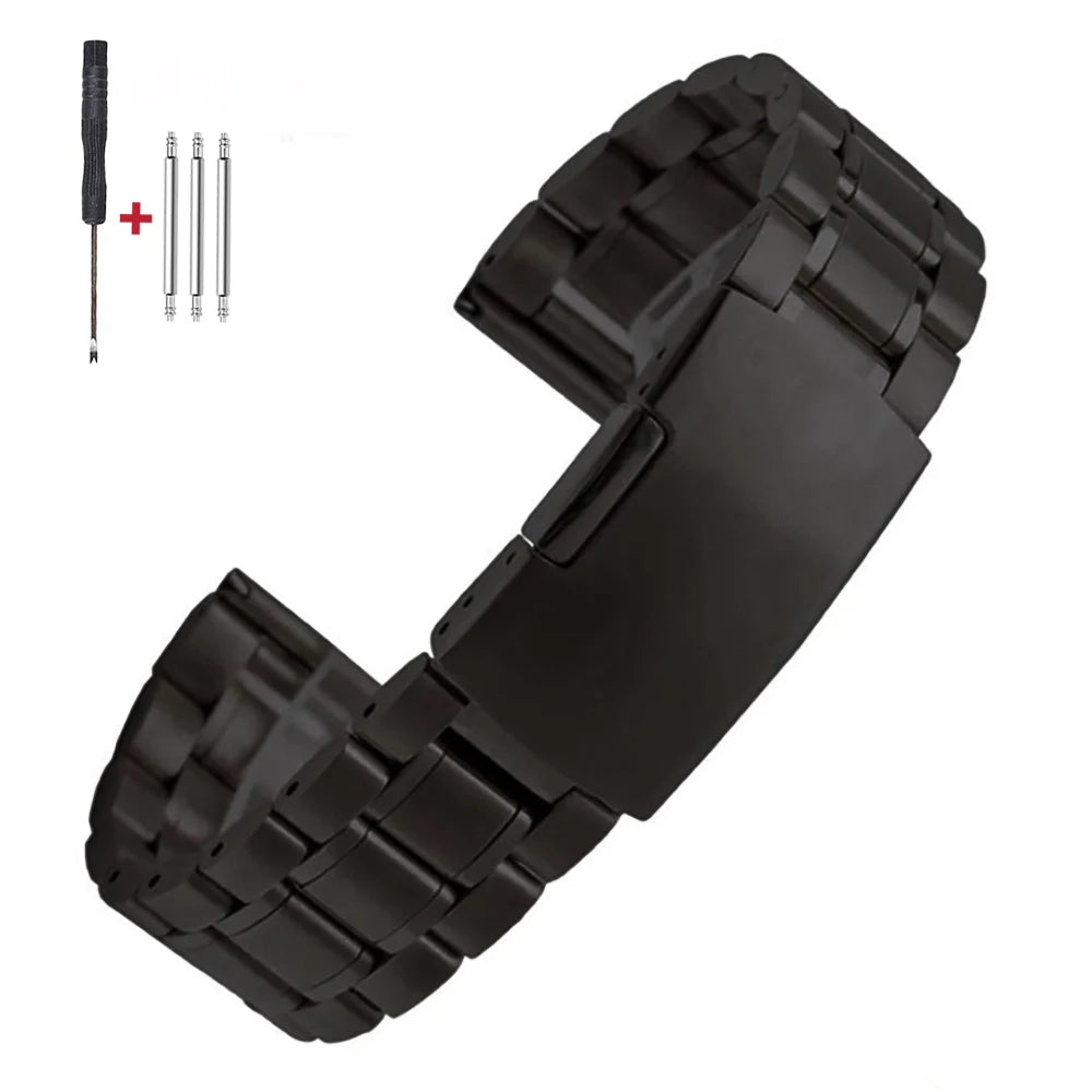 16mm 18mm 20mm 22mm 24mm extrémité droite incurvée Bracelet de montre en acier inoxydable argent or noir métal fermoir pliant Bracelet avec outil