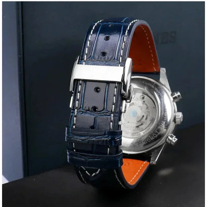 Per il bracciale artigianale Longines con luna e magnifico motivo coccodrillo blu, cinturino da uomo Comcas 20 mm. È adatto