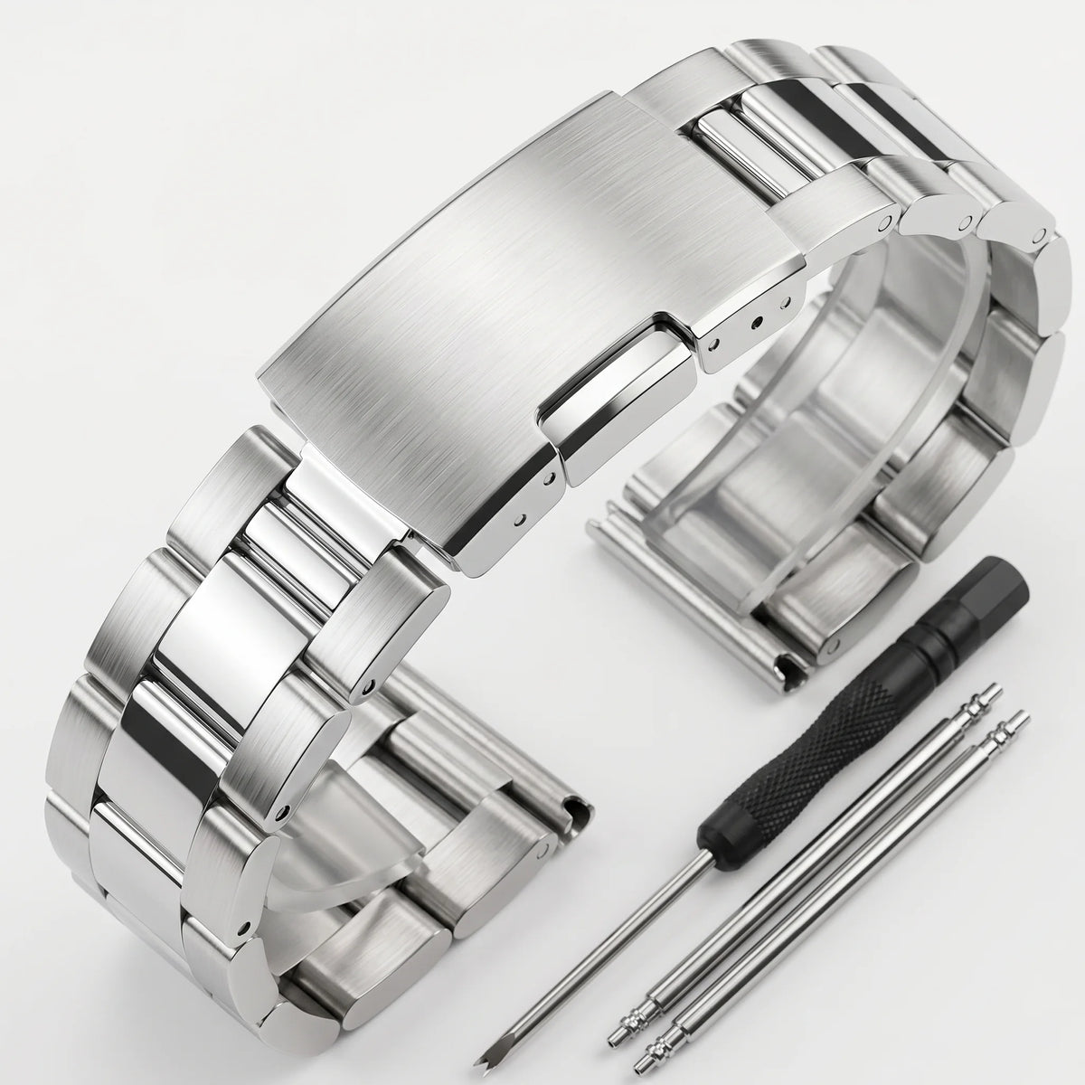 Bracelet de montre universel en acier inoxydable massif, 18, 20, 22, 24mm, extrémité droite, bracelet en métal, bracelet de remplacement pour hommes