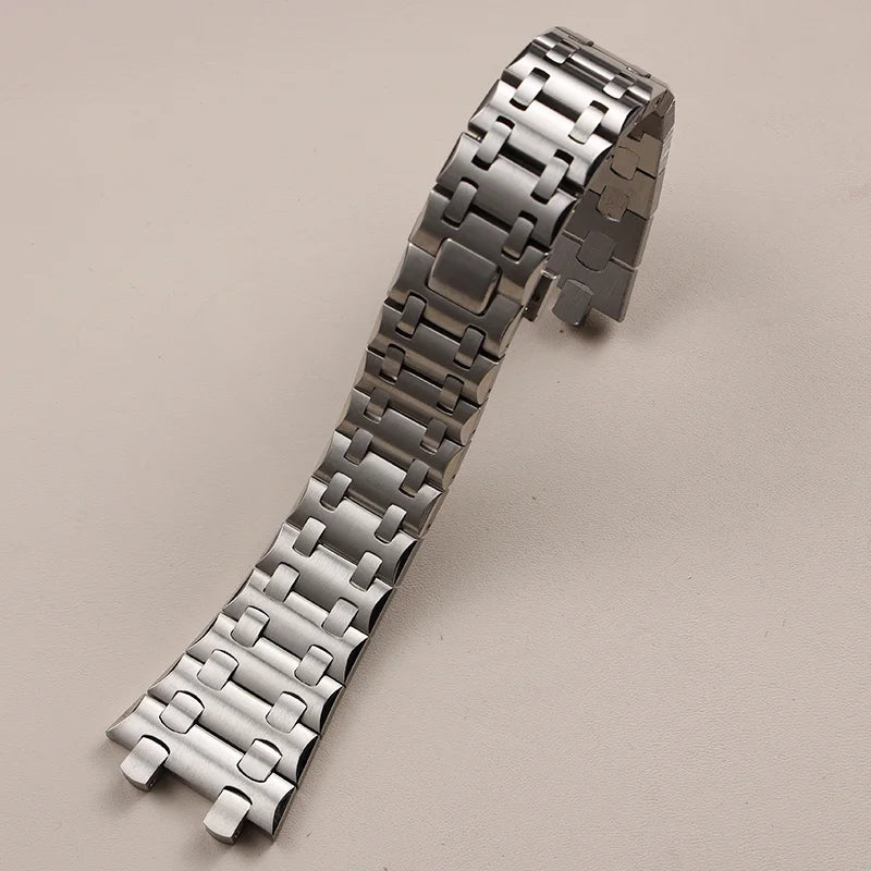 Bracelet de montre AP Royal Oak Offshore en argent brossé, 42mm, bracelet en acier inoxydable massif, 28mm, concave-convexe, 15710 26470