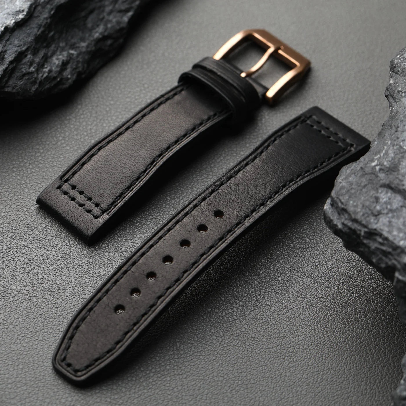 Handmade Bronze Buckle Bracelet, 20MM 21MM 22MM Black Brown Top Leather, Suitable for Pilot Pure Copper Watch Band
