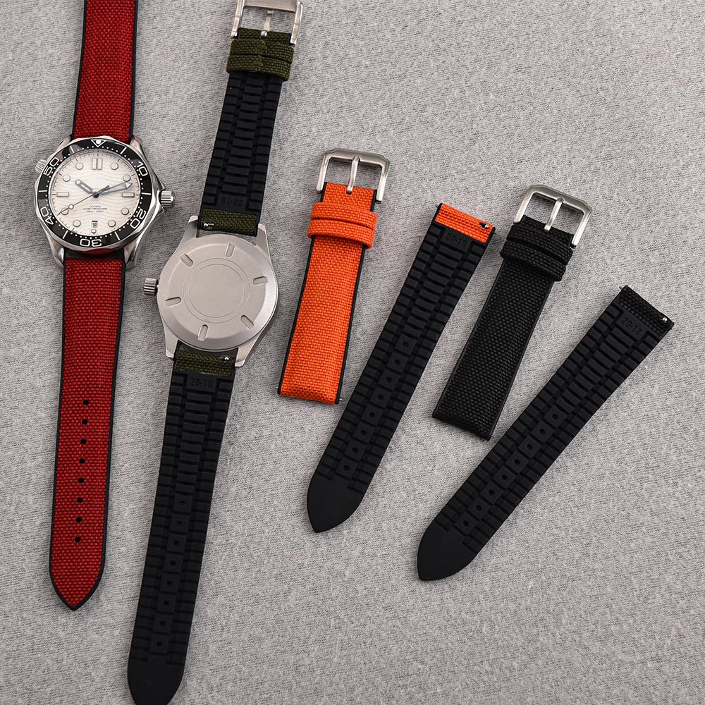 Bracelet en caoutchouc pour tissu voile, nouveau Design, bracelets de montre étanches à dégagement rapide, 18mm 19mm 20mm 21mm 22mm, bracelet en toile et Nylon