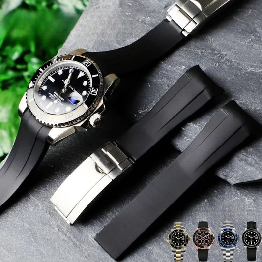 Bracelet de montre en caoutchouc naturel, 20mm 21mm 22mm, pour Rolex Submariner Explorer Oyster MILGAUSS Airking, bracelet en Silicone