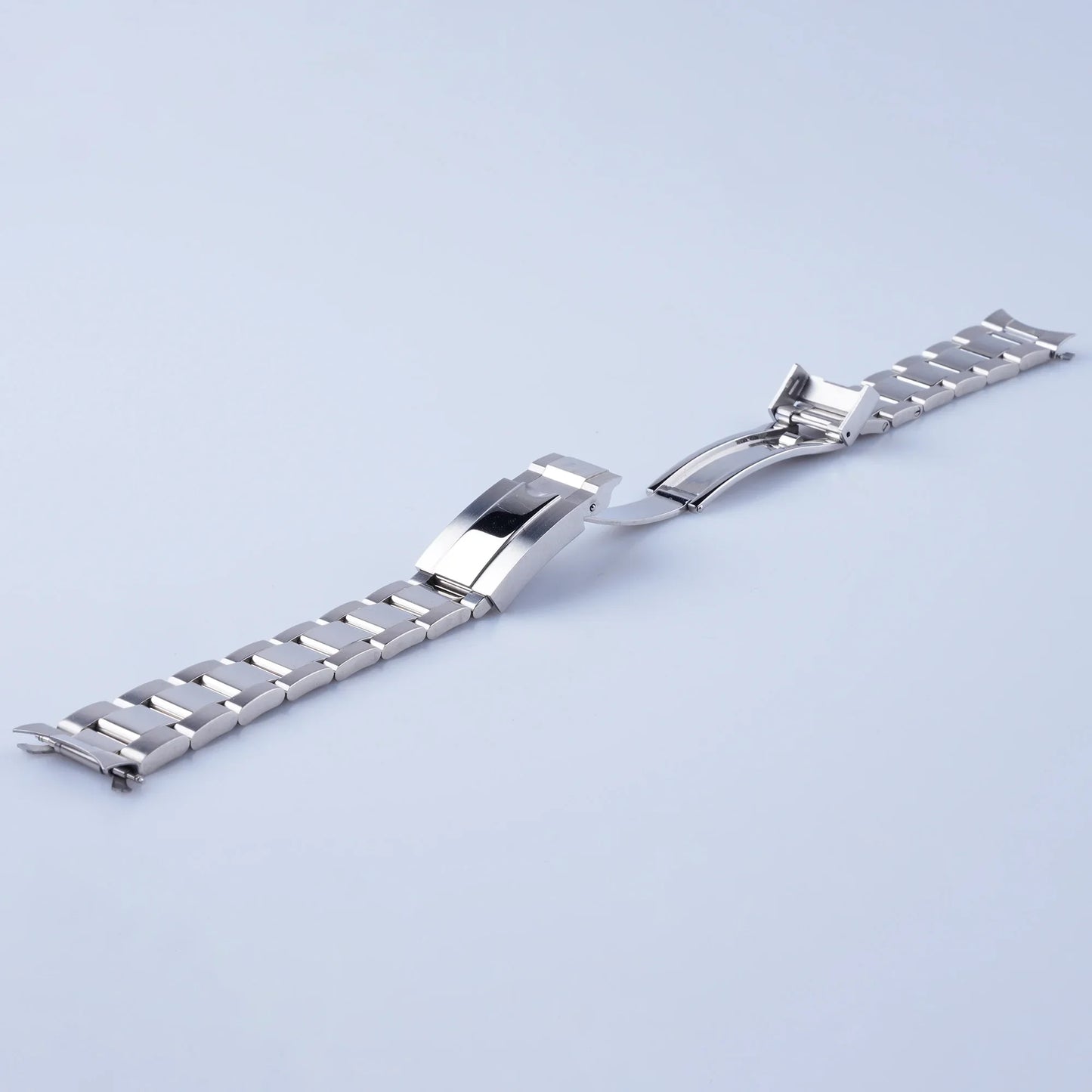 Cinturino per orologio in acciaio lucidato argento Rolamy 20 mm con fibbia Oyster per Seiko Presage SSA343 Cocktail Time