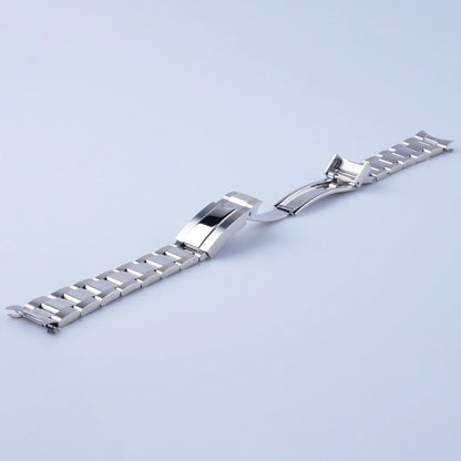 Cinturino per orologio in acciaio lucidato argento Rolamy 20 mm con fibbia Oyster per Seiko Presage SSA343 Cocktail Time