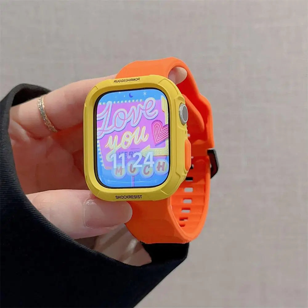 Liquid Silicone Strap + TPU Case for iWatch 10 9 8 SE 7 6 for Apple Watch 42MM 46MM 49MM