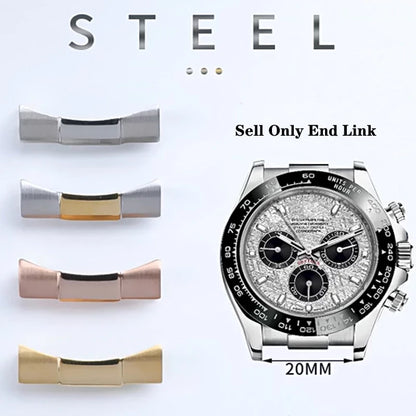 Lien d'extrémité solide de 20mm pour Rolex Daytona Submariner noir vert eau fantôme GMT bracelet de montre en cuir de silicone Interface Arc