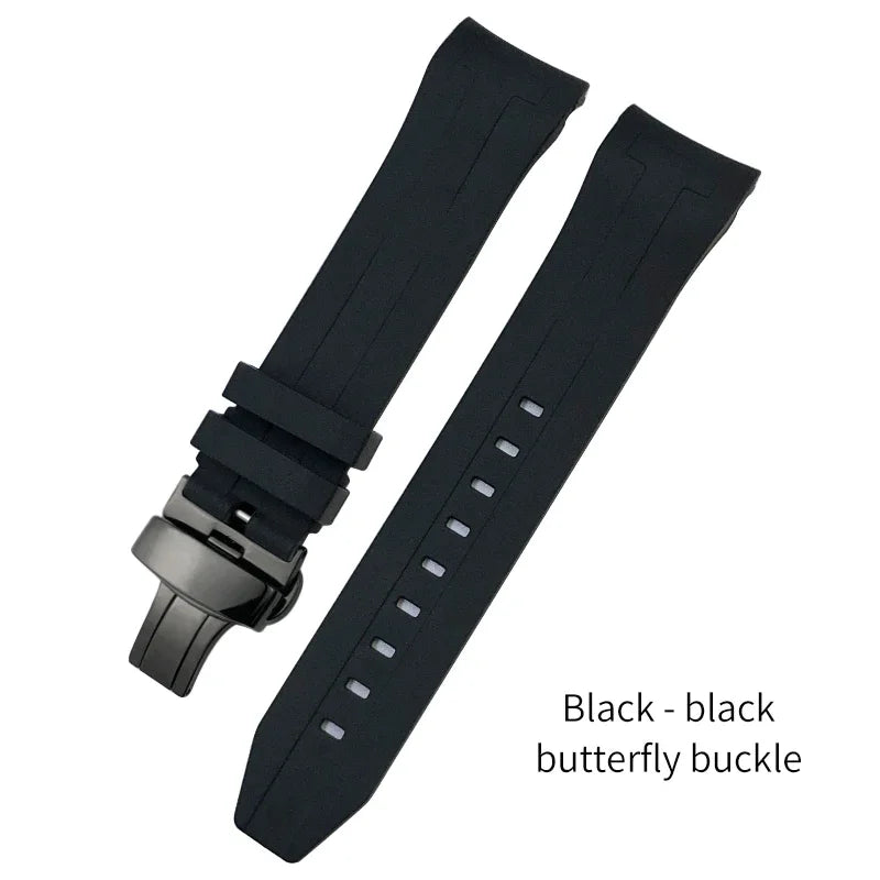 Curved End Rubber Watch Strap, 21mm 22mm, for Tissot T120 Seastar T120407A T120417A, Black Orange Silicone Watch Band