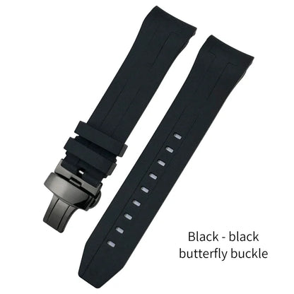 Curved End Rubber Watch Strap, 21mm 22mm, for Tissot T120 Seastar T120407A T120417A, Black Orange Silicone Watch Band