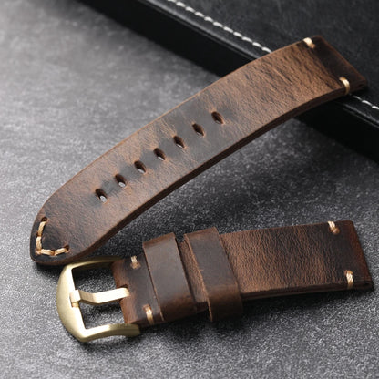 Bracelet de montre en bronze marron pour homme, couche de tête épaissie, bracelet de style rétro, cuivre pur, 20mm, 21mm, 22mm, 23mm, 24mm, 26mm